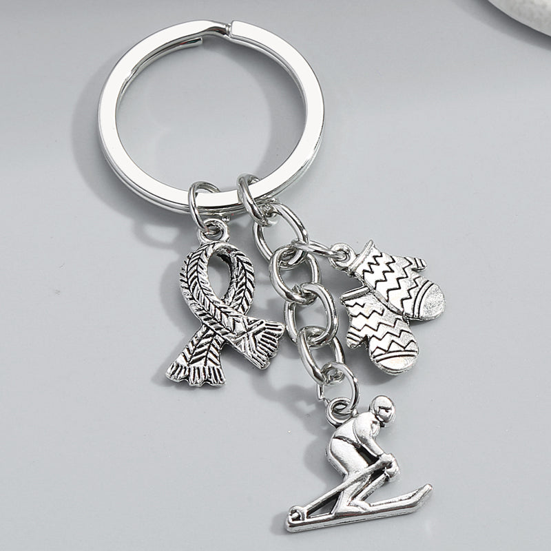 Winter Ski Scarf Gloves Sports Souvenir Gift Keychain