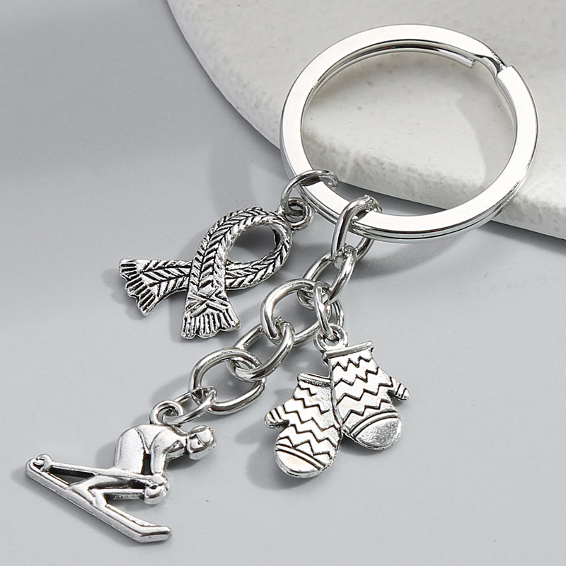 Winter Ski Scarf Gloves Sports Souvenir Gift Keychain
